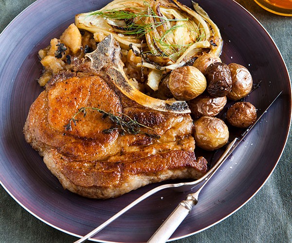 Pork chops and charred applesauce