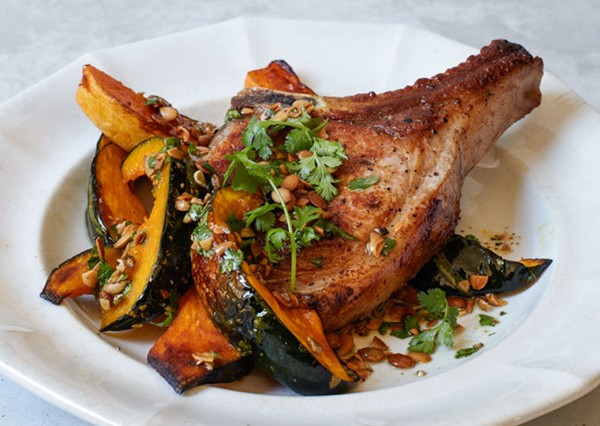 Pork chops and squash with pumpkin seed vinaigrette