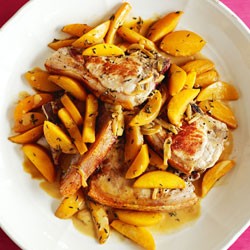Pork chops, peaches and cider