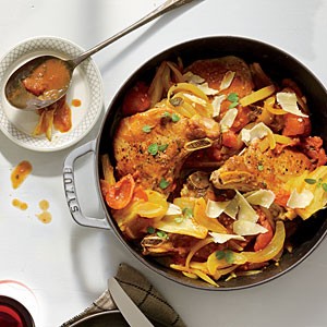 Pork chops simmered in spiced tomato sauce
