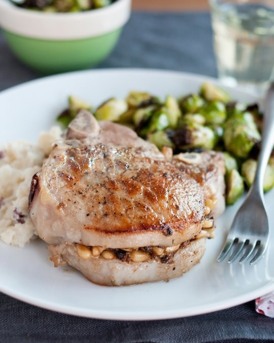 Pork chops stuffed with pine nuts, porcini mushrooms & pecorino