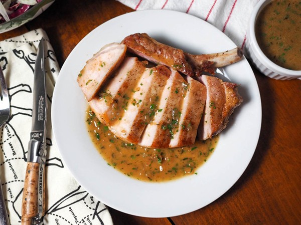 Pork chops with apple cider pan sauce