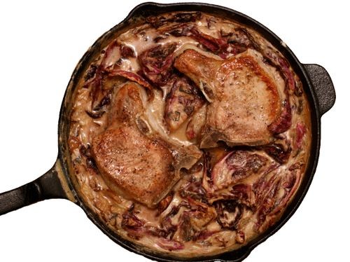 Pork chops with bacon and cabbage
