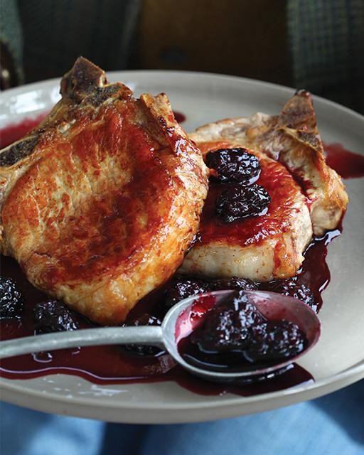 Pork chops with balsamic cherry sauce