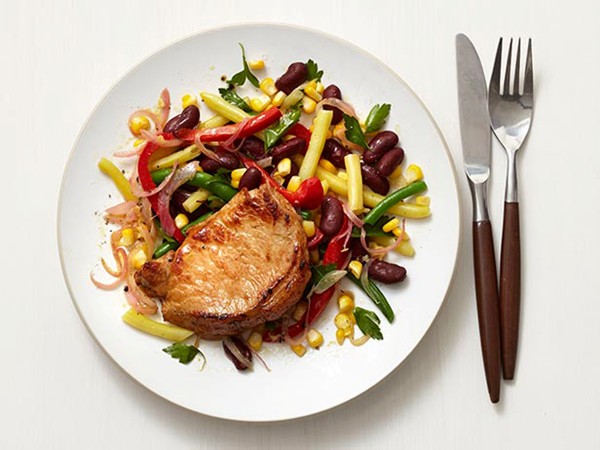 Pork chops with bean salad