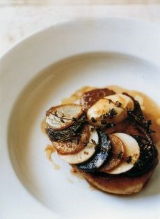 Pork chops with black pudding and apple
