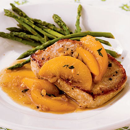 Pork chops with bourbon peach sauce