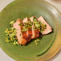 Pork chops with broccoli salsa verde