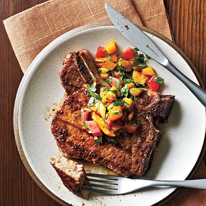 Pork chops with Caribbean rub and mango salsa