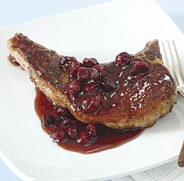 Pork chops with cranberry-maple pan sauce