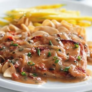 Pork chops with cream Marsala sauce