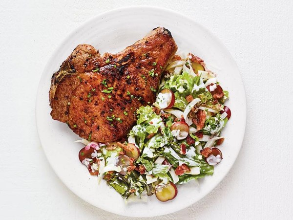 Pork chops with endive-grape salad 