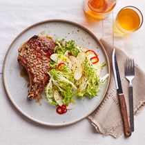 Pork chops with frisée-apple salad