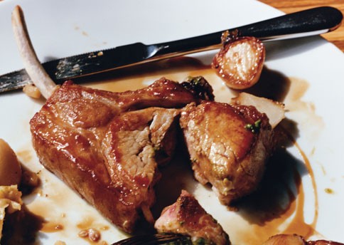 Pork chops with glazed turnips and cider sauce