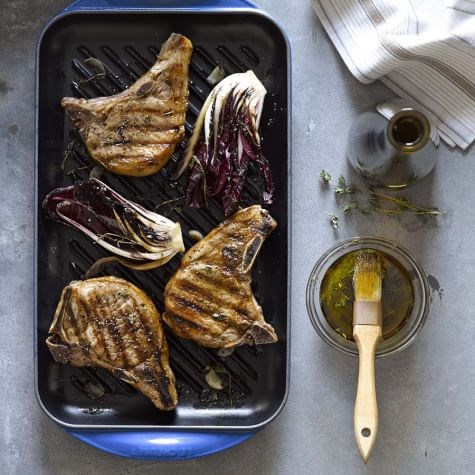 Pork chops with grilled radicchio salad