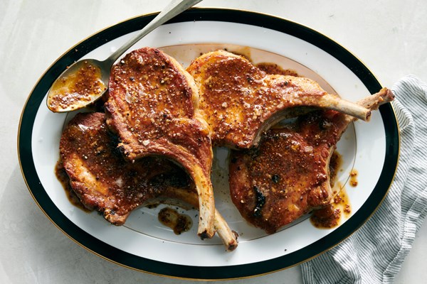 Pork chops with jammy-mustard glaze [Ali Slagle]