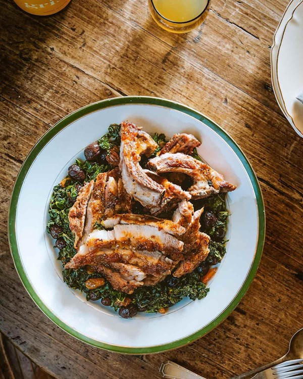 Pork chops with kale