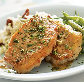 Pork chops with maple-ginger pan sauce