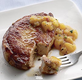Pork chops with peach-ginger chutney