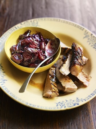 Pork chops with quick cherry chutney