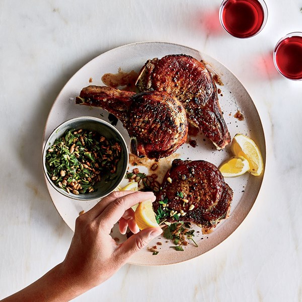 Pork chops with sunflower seed gremolata