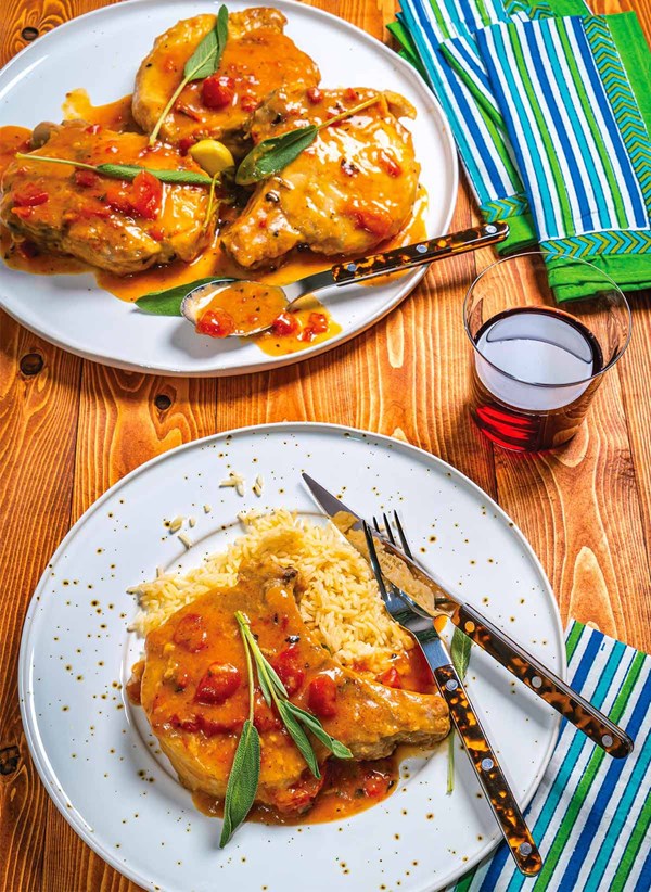 Pork chops with tomato-sage gravy