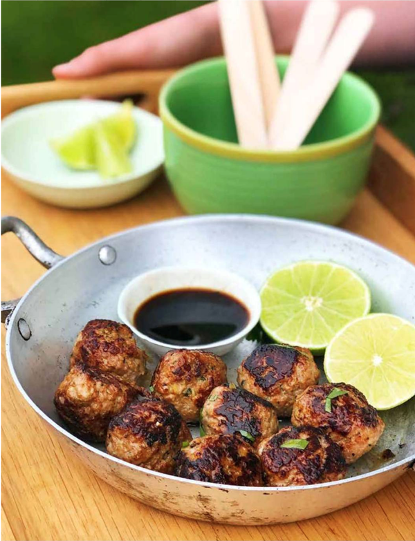 Pork, coriander and miso meatballs