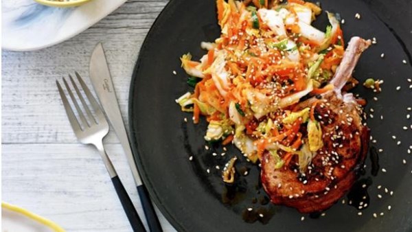 Pork cutlets with cheat's kimchi