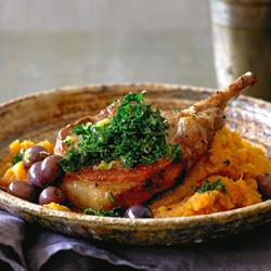 Pork cutlets with kumara mash and kale gremolata