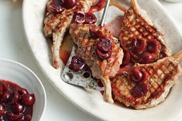 Pork cutlets with quick pickled cherries