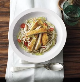 Pork cutlets with spicy noodles