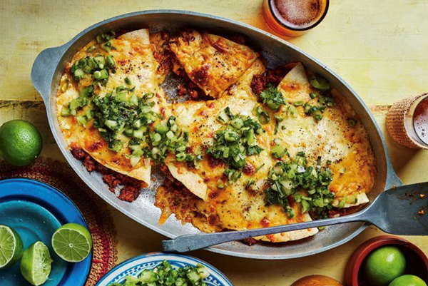 Pork enchiladas with chipotle chilli con queso