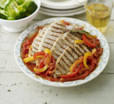 Pork escalopes with pepperonata