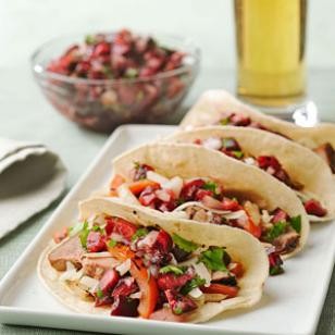 Pork fajitas with smoky cherry salsa
