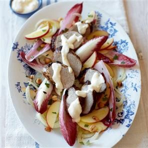Pork fillet with fennel and apple salad and creamed feta