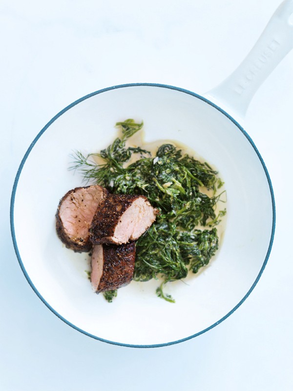 Pork fillets with creamed spinach
