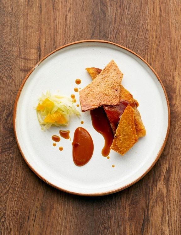 Pork jowl, burnt orange and fennel salad