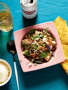 Pork larb with crispy shallots
