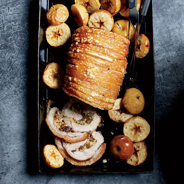 Pork loin stuffed with apples and pumpkin seeds