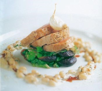 Pork loin, white beans and grain mustard
