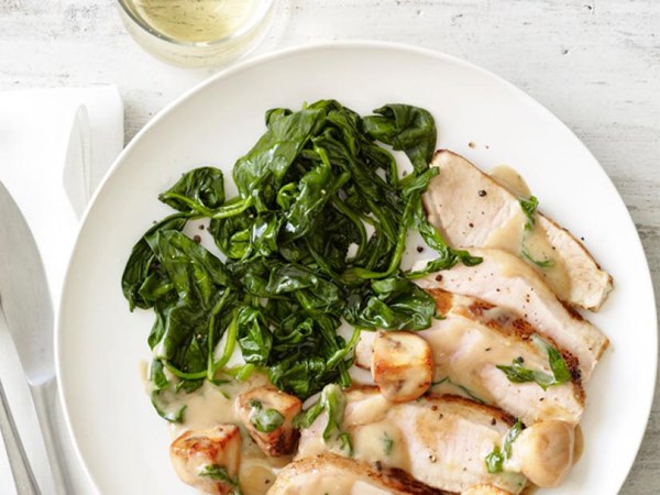Pork Marsala with spinach