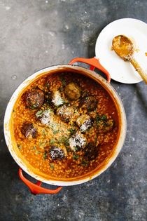 Pork meatballs w/tomato farrisotto