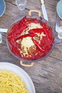 Pork meatloaf, spaghetti sauce
