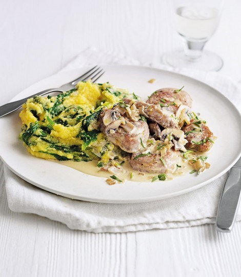 Pork medallions in Marsala sauce with spinach polenta