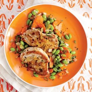 Pork medallions with spring succotash