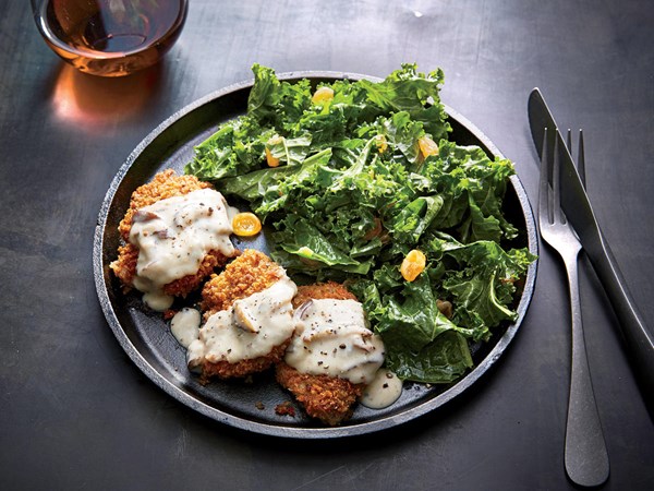Pork Milanese with kale salad