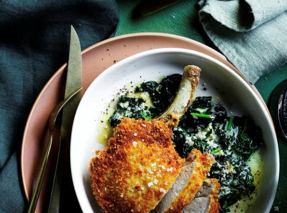 Pork Milanese with white anchovy bagna cauda and cavalo nero