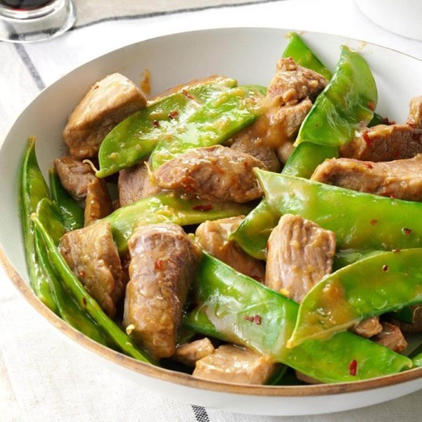Pork 'n' pea pod stir-fry