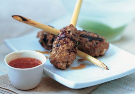 Pork on lemon grass sticks