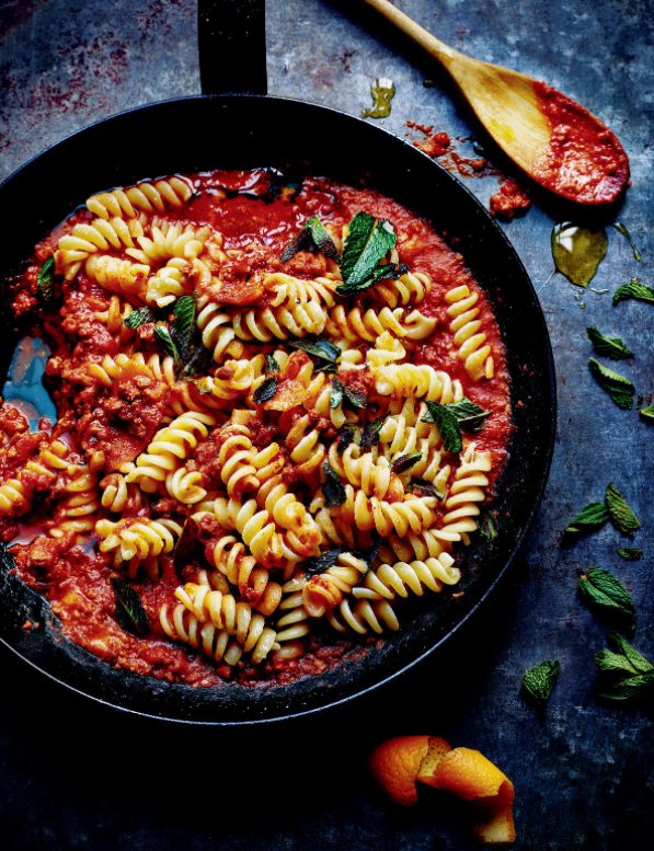 Pork, orange and mint ragù with fusilli